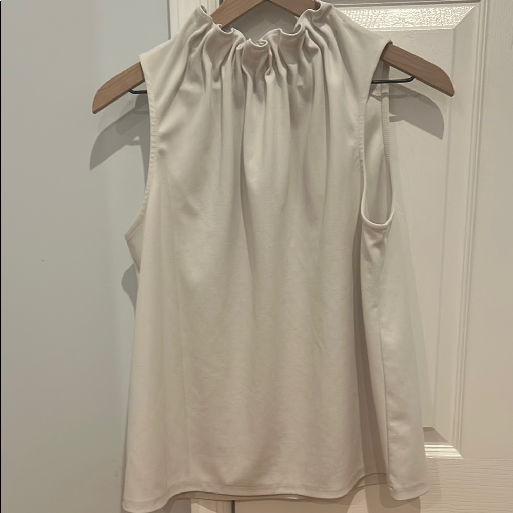 Ann Taylor Factory Cream Ruffle Neck Blouse